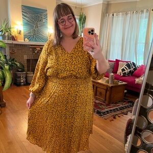 Anthropologie 2X yellow motif by Anthropologie midi dress